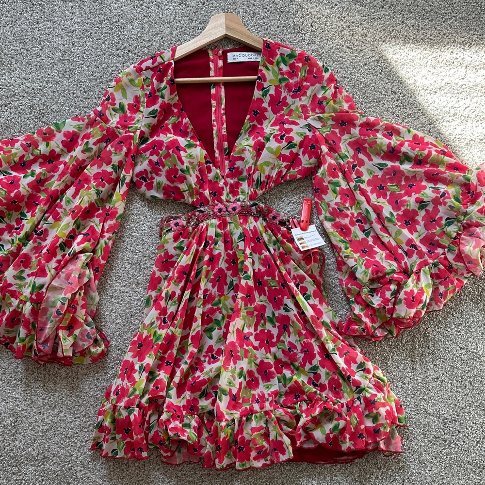 Mac Duggal Vibrant Red and Floral Dress